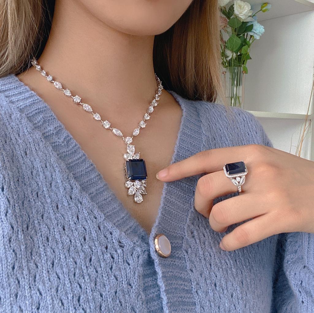 Gica Gema Цирконовые подвески, ожерелье, серебро 925 пробы, 47 карат, 18*18 мм, синий драгоценный камень, романтические ювелирные изделия, подарки для свадебной вечеринки