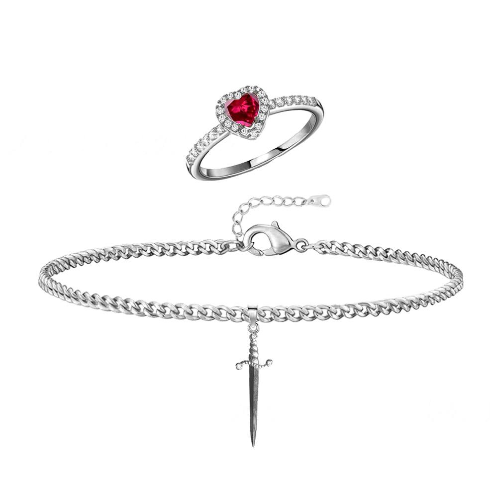 Готический панк Одна стрела сквозь сердце Сердце и меч Y2k Ожерелье Красный кинжал Пара Стразы H0D3