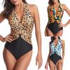 Women Swimsuits One Piece Leopard Monokini Solid Halter Female Swimwear Summer Bathing Suit