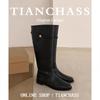 Cowhide version of small gold coins, the inner height is increased but knee boots, women's British style big tube circumference knight boots, high