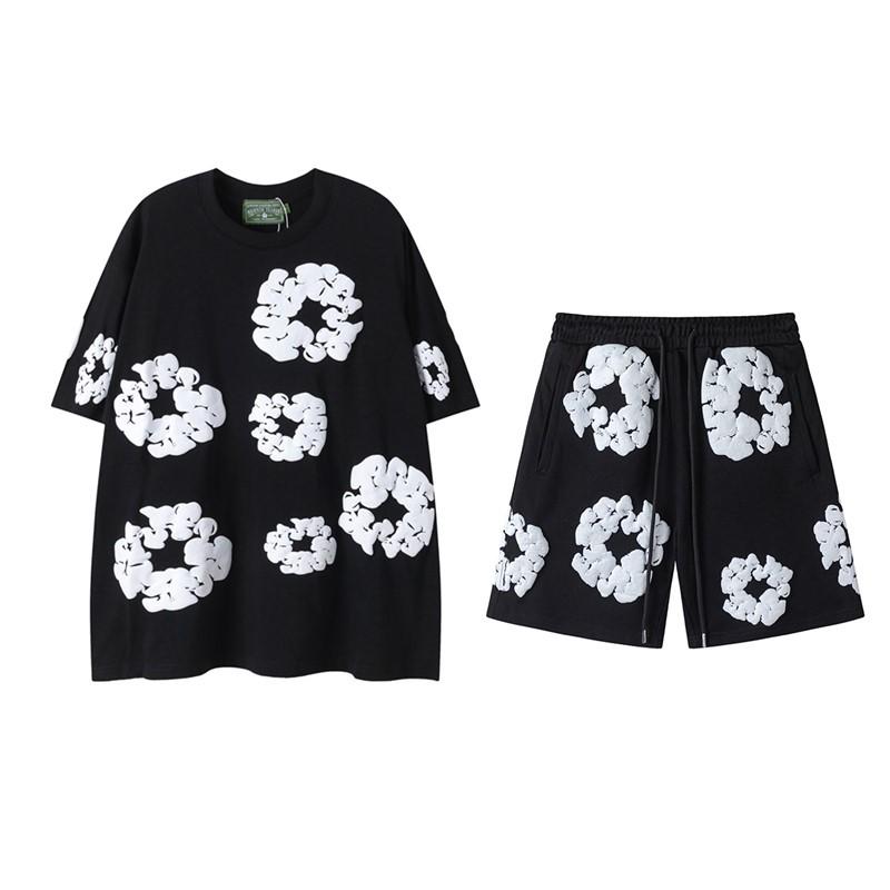 Джинсовые слезы Капок Пена Принт Американский стиль Комплект из толстовки и спортивных штанов для пары