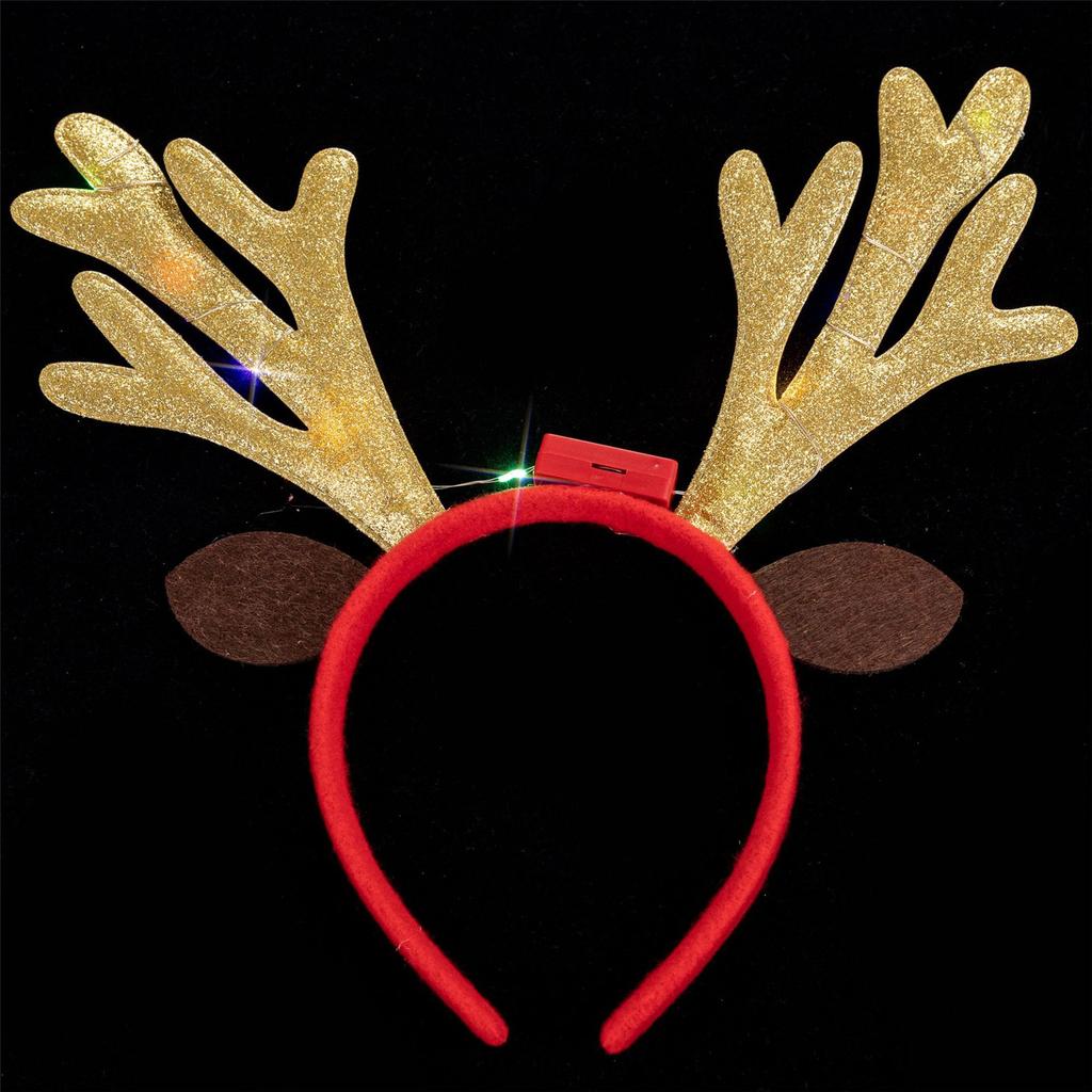 Christmas Reindeer Horn Headbands Glitter LED Hair Hoop for Christmas Headpiece Fancy Dress Party Supplies