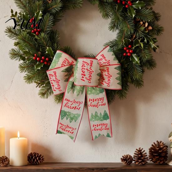 Indoor Christmas Party Decor Bows for Wreath, Merry Craft Bow Ornaments, Winter Tree Large Fabric Trees Decoration Holiday Tree, Front Door, New Year