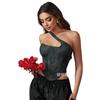 Sexy One Shoulder Faux Leather Shaping Corset Top Backless Waist Cincher Bustier For Women