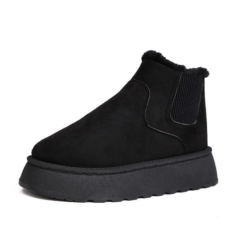 Plus-size Shoes with Fleece Round Toe Boots, Women's Thick-soled Elastic Band Fleece Cotton Shoes