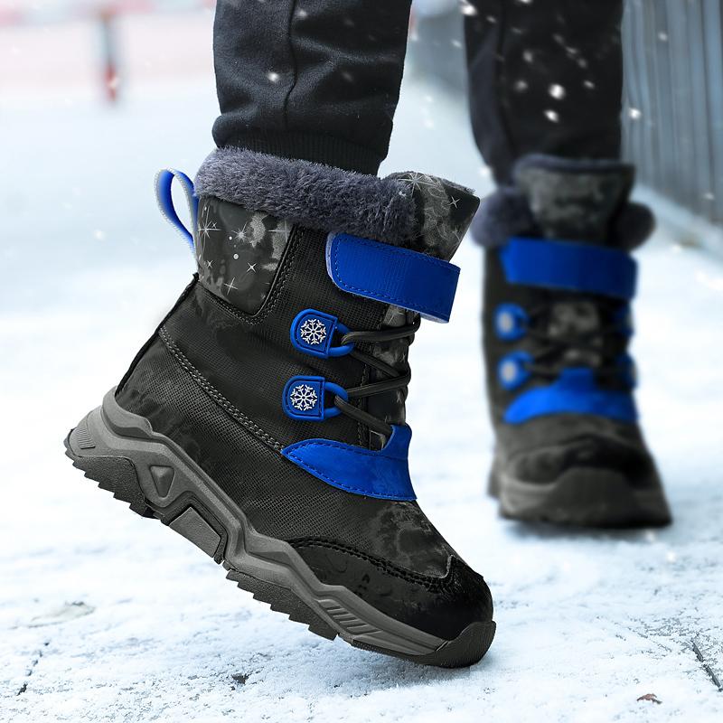 Children Warm Snow Boots Kids Winter Cotton Shoes Non-slip Snow Outdoor Warm Plush Boots High Top Warm Furry Footwear Waterproof Warm Sneakers