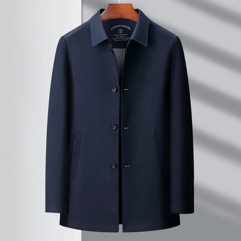 Новая мужская ветровка средней длины с лацканами из шелка тутового шелкопряда для среднего и пожилого возраста, повседневная куртка высокого класса для государственных служащих на весну и осень