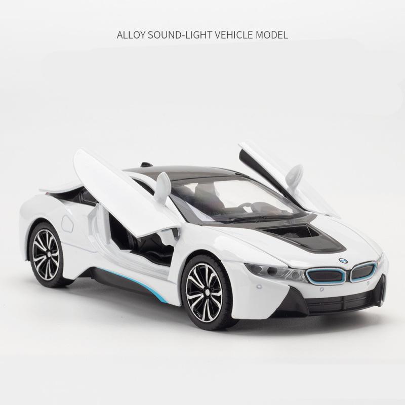 1/22 BMW i8 Автомобиль на новой энергии Сплав Модель спортивного автомобиля Литой металл Гоночный автомобиль Транспортные средства Модель Симуляция Звук Свет Детские игрушки Подарок