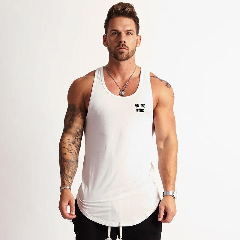 Men’s Summer Training Sleeveless T-shirts Fitness Breathable and Comfortable Cotton Tank Tops Curved Hem