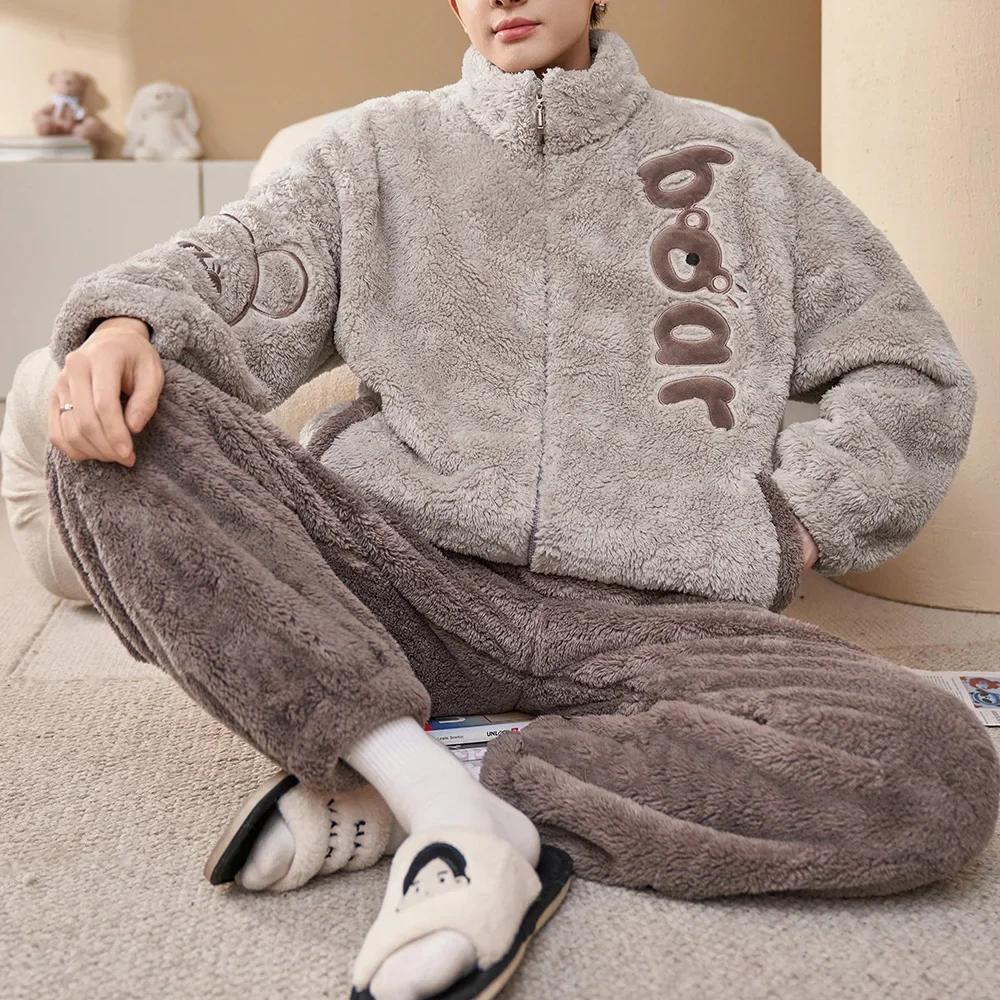 Мужская зимняя теплая пижама, пижамный комплект, мужская фланелевая пижама, ночная рубашка, домашняя одежда, бархатный коралловый флис 6XL, пижама большого размера