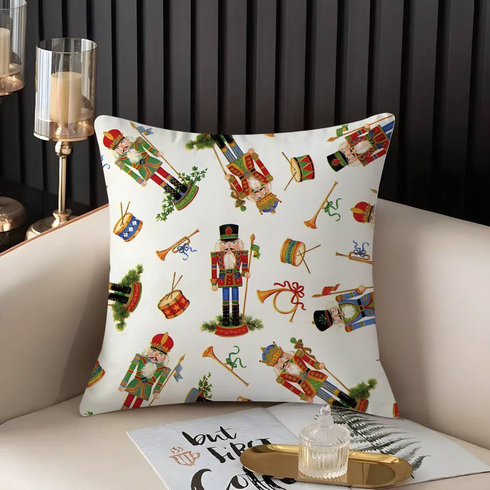 Nutcracker Soldier Christmas Pillow Case Home Dorm Chair Back Short Plush Double-sided Printing Office Nap Time Cushion Cover