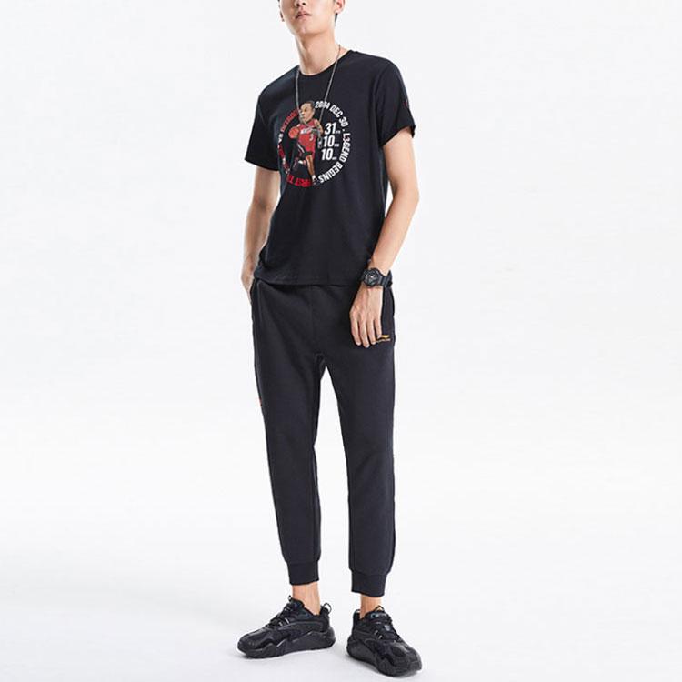 Мужская футболка с коротким рукавом и круглым вырезом, с принтом, серия Wade от Li Ning, топ, Новый Стандартный Черный AHSQ475-3