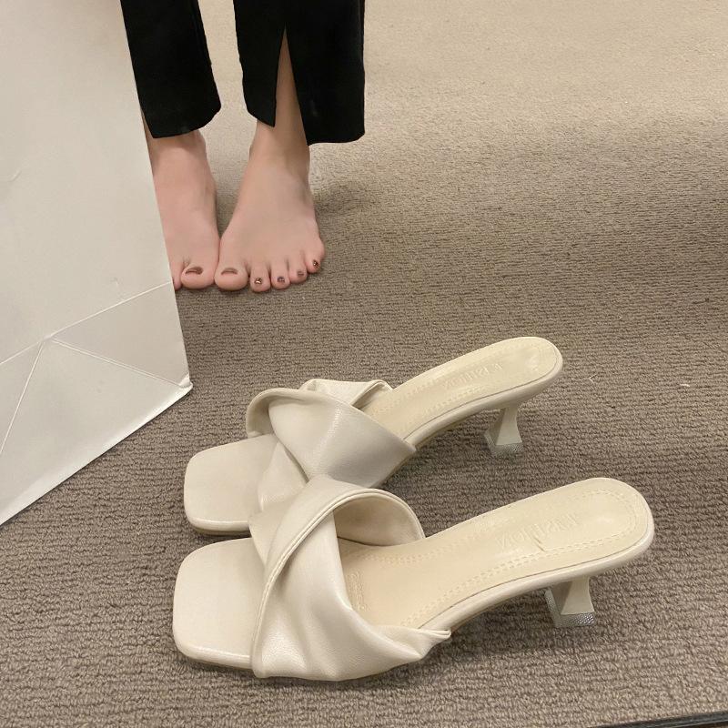 Мода 2025 Сексуальные мюли с острым носком и высоким каблуком, женские тапочки однотонные, слипоны, модные летние туфли-босоножки для вечеринок, для стриптиза