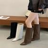 Ботильоны-чулки с острым носком 2025 лето новые тонкие ботинки женские до колена универсальный толстый каблук ковбойские сапоги в стиле вестерн