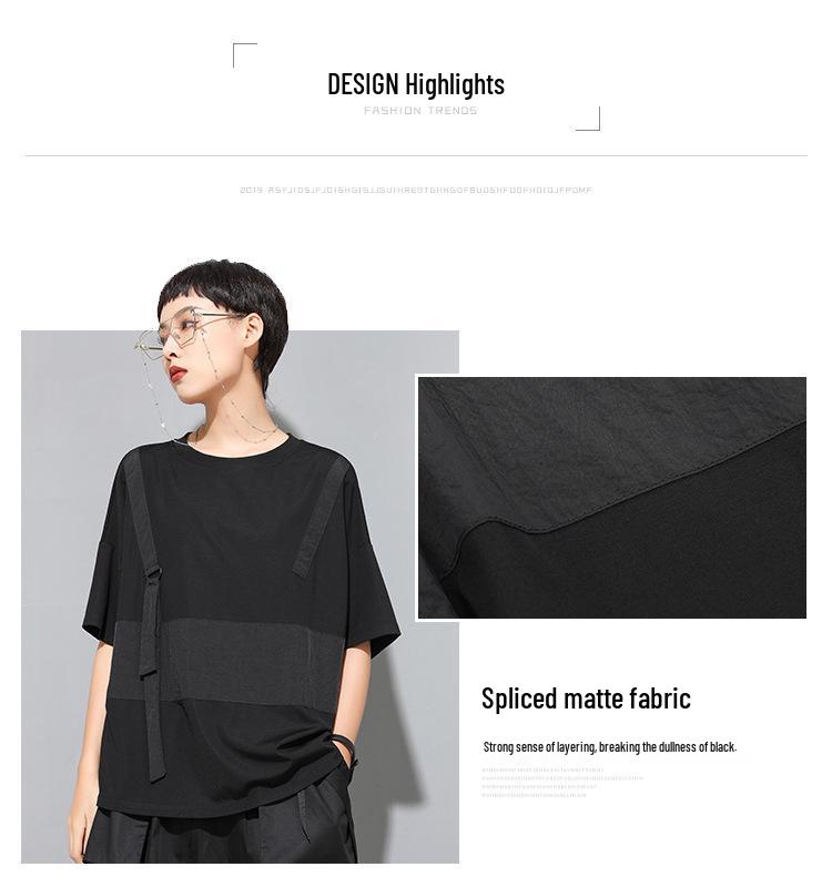 European & American Women's Summer Gothic Patchwork T-shirt, Round Neck, Short Sleeve, Trendy BF Style Streetwear.