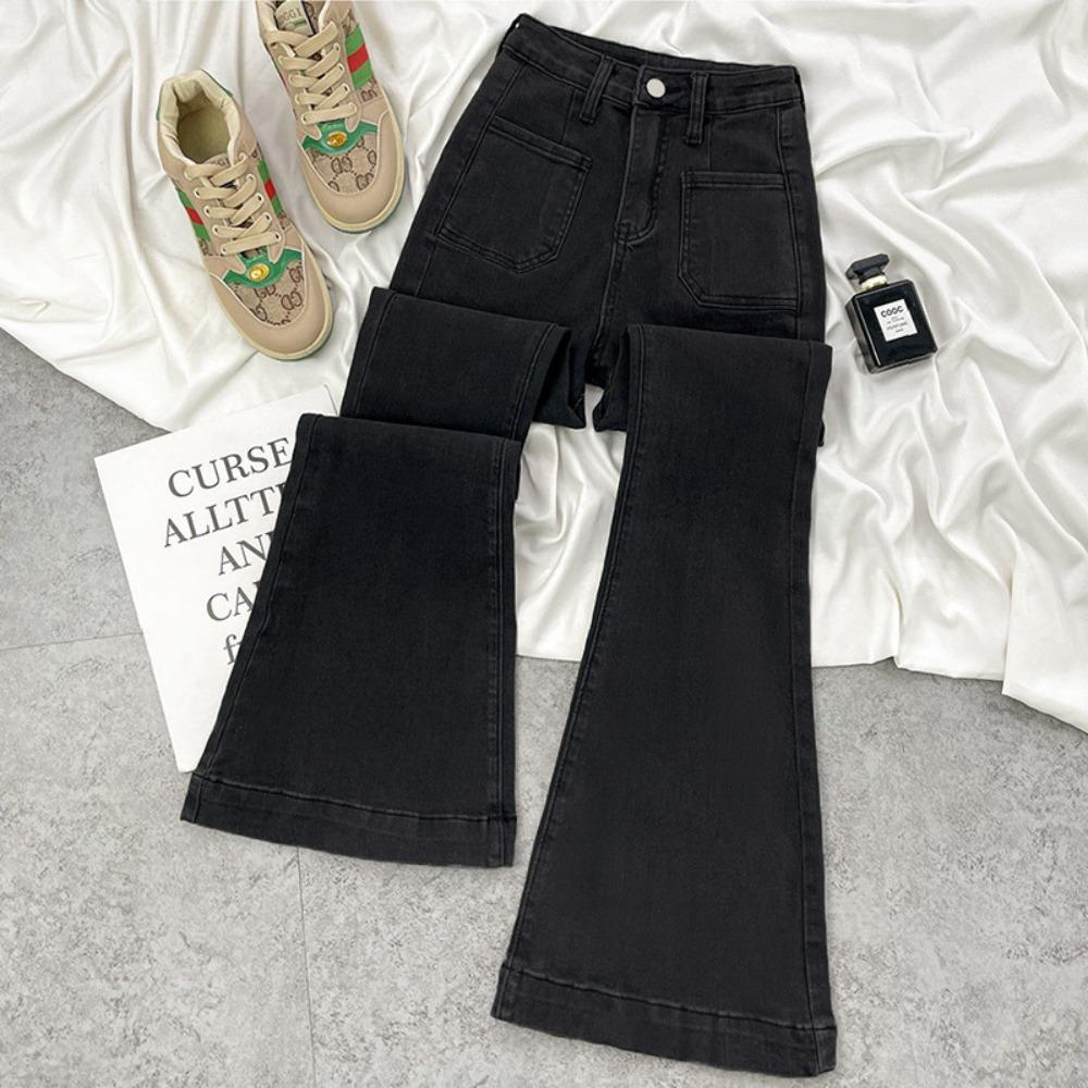 Ретро гонконгский стиль слегка потертые джинсы женские осенние новые 2025 американские с высокой талией облегающие и тонкие брюки-клеш до пола