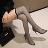 Rhinestone Over The Knee Bling Summer Female Sexy Thigh High Heel Crystal Sock Long Boots Mesh Shoes For Women  Diamond Pump