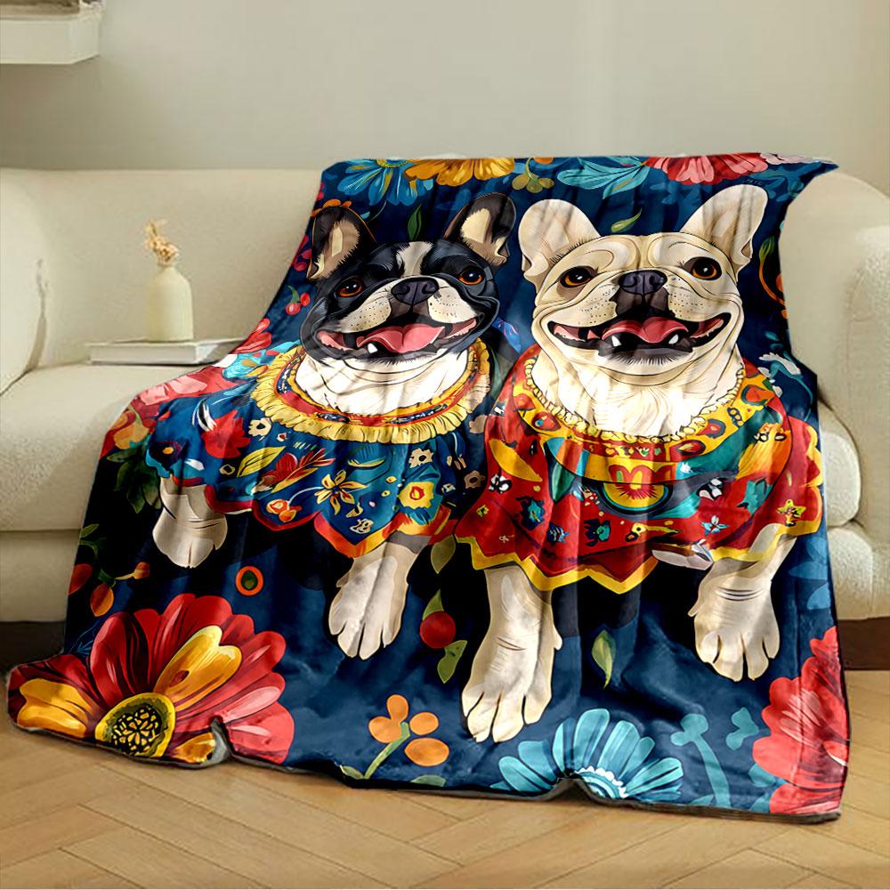Colorful Bulldog Floral Blanket for all seasons blanket lunch break throw gift