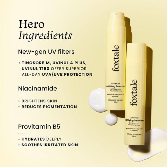 Солнцезащитный крем-гель Foxtale SPF 70 для жирной кожи | Солнцезащитный крем для контроля жирности с PA++++ и ниацинамидом | Защита от UVA и UVB лучей | Предотвращает загар | 50 мл