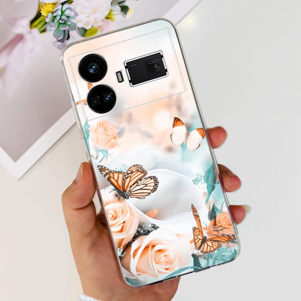 For Realme GT5 Case Clear Silicone Soft TPU Cover For OPPO Realme GT 5 RealmeGT5 Cases Flower Marble Jelly Bumper Coques