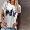 Women Summer T Shirt Letter Building Print Short Sleeve Tees Casual Printed Tops