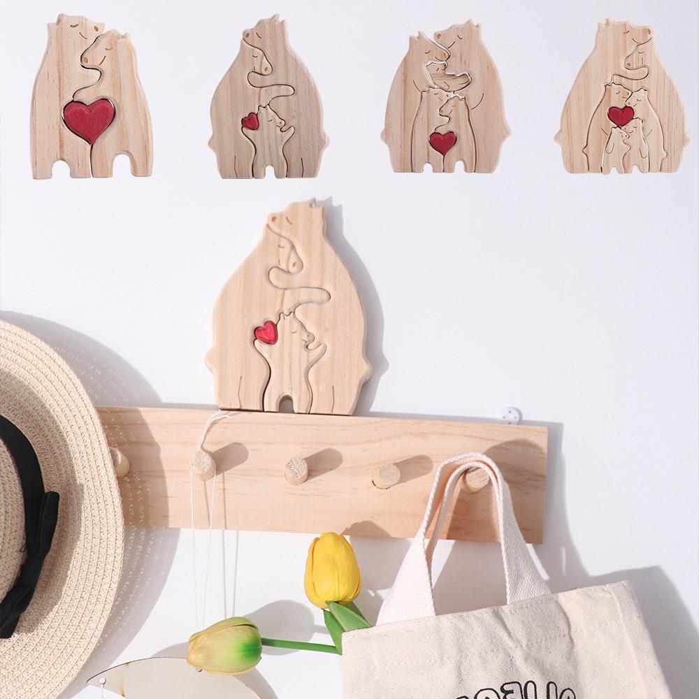Wooden Bear Family Theme Art Puzzle Solid Color Personalised Funny Desktop Ornament Home Deco Gift Crafts Decoration