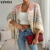 Women Batwing Long Sleeve Striped Open Front Tassel Hem Casual Knitted Sweaters Cardigans