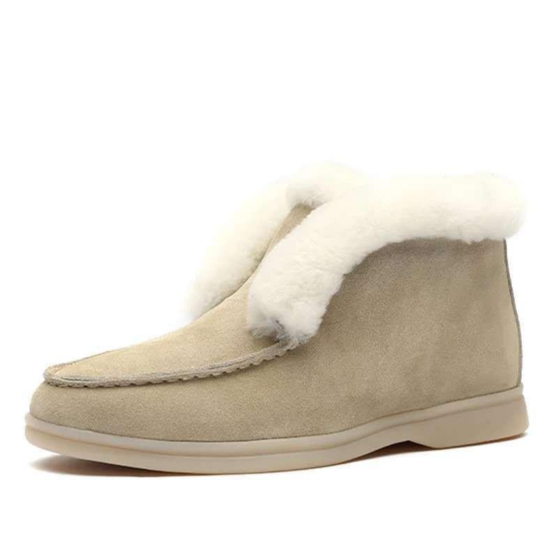 Fashion Women Ankle Boots Cow-suede-leather Boots Natural-fur Warm Winter Boots Slip-on Snow Boots for Girls Lady Sweat Warm Shoes