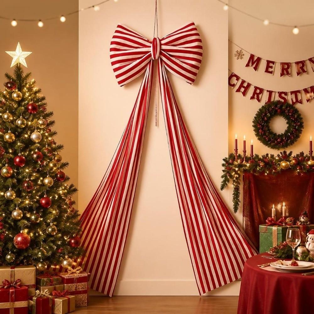 Elegant Christmas Tree Topper Bow Stripe Christmas Wreaths Bow  Store Window