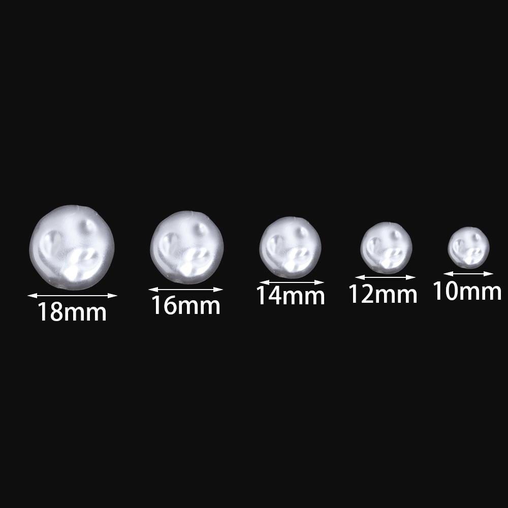 10 12 14 16 18mm ABS Imitation Pearl White Flat Round Beads For Jewelry Bracelet Making Charm Loose Spacer Beads DIY Accessories