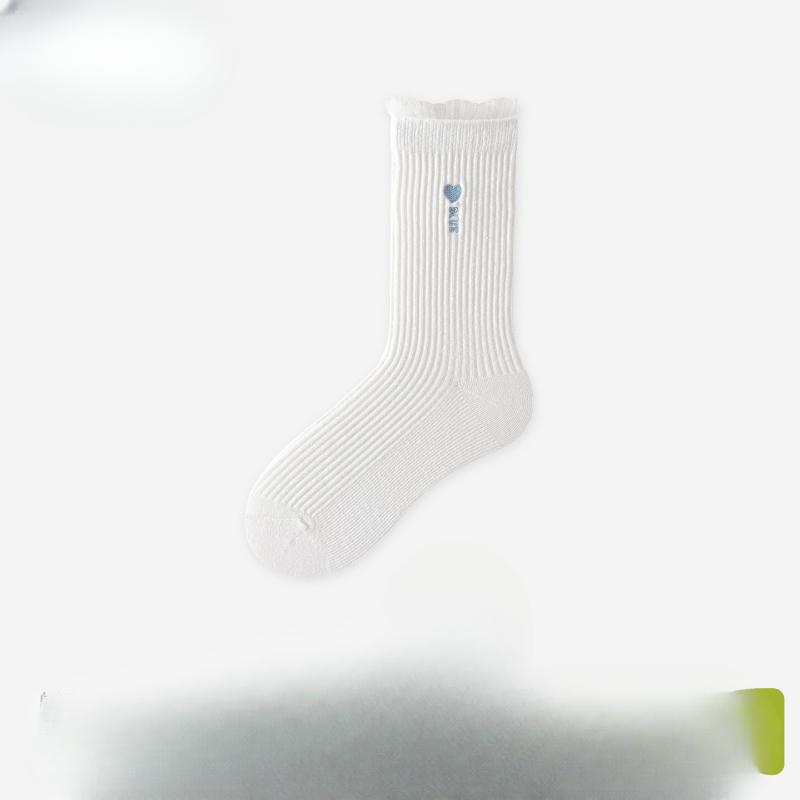 Тонкие носки на весну и осень для женщин, милые кружевные хлопковые носки до середины икры, вышитые сердечки и буквы, махровые носки для женщин