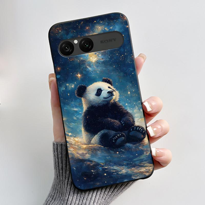 Cute Case For Sony Xperia 10 VII Fundas Capa Printing Shell Protective Cover Soft Silicone Cartoon Black Casing Coque