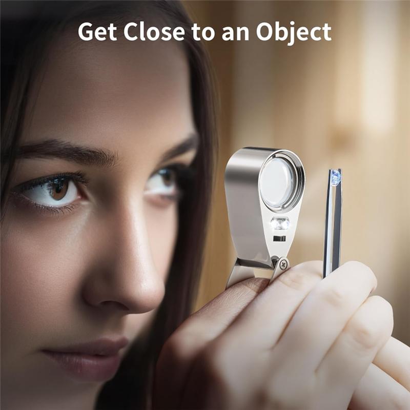 A03F-40X Full Metal Illuminated Jewelry Loop Magnifier Jewelers Eye Loupe With LED Jewelers Eye Loupe