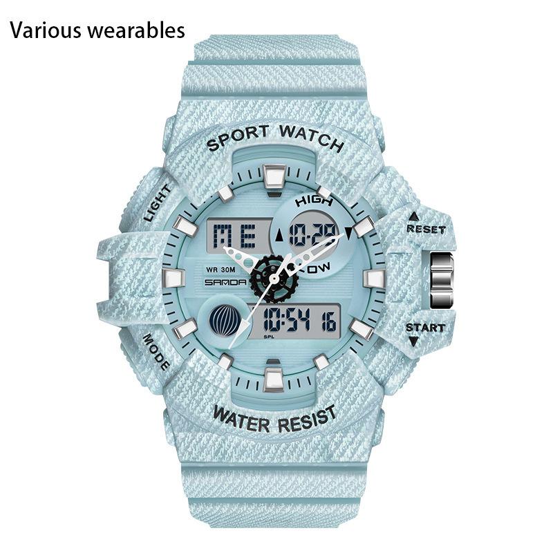 Трендовые спортивные новые цифровые часы модные двойной дисплей большой циферблат светящиеся водонепроницаемые часы унисекс