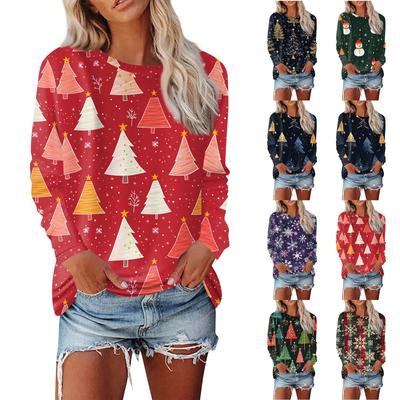 Женская мода, повседневная блузка с длинным рукавом и круглым вырезом, пуловер с принтом