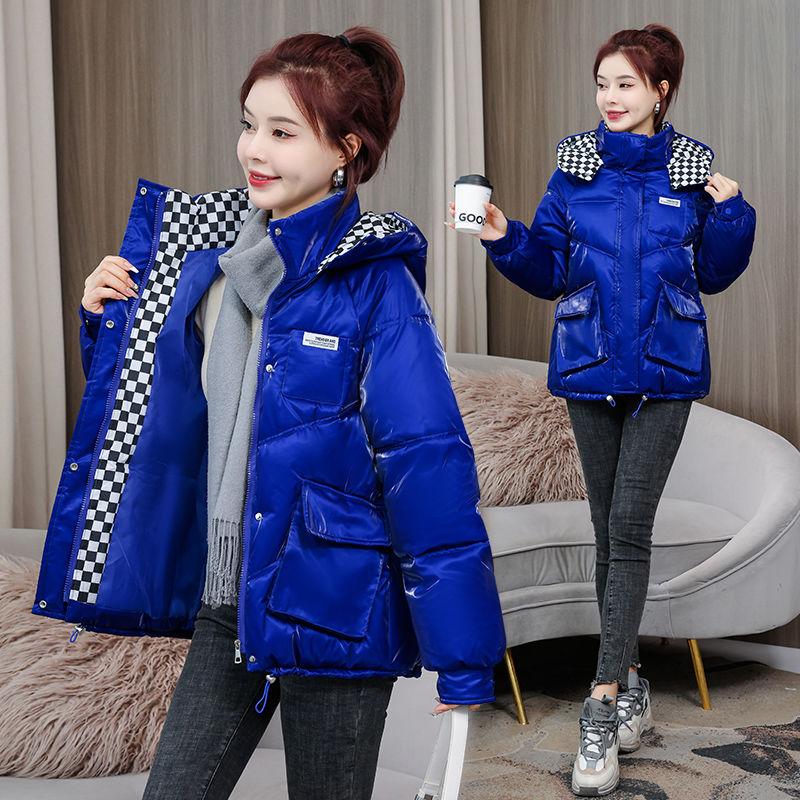 Women's Shiny Korean-style Short Cotton Coat, Winter Loose Thickened Hooded Down Cotton Jacket