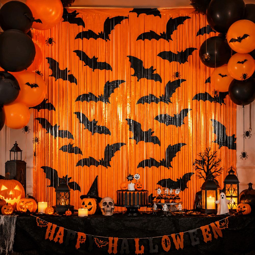 Foil Streamer Halloween Tinsel Curtain Fringe Curtain Halloween Door Curtain Background Decor