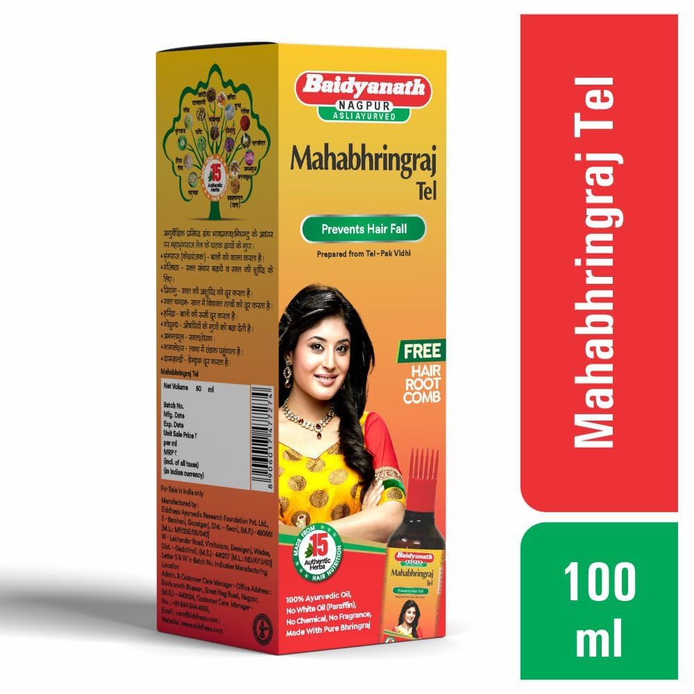 Масло для волос Baidyanath Mahabhringraj - 100 мл | Масло Бринградж для волос, роста | Аюрведическое масло для волос с 15 аутентичными травами