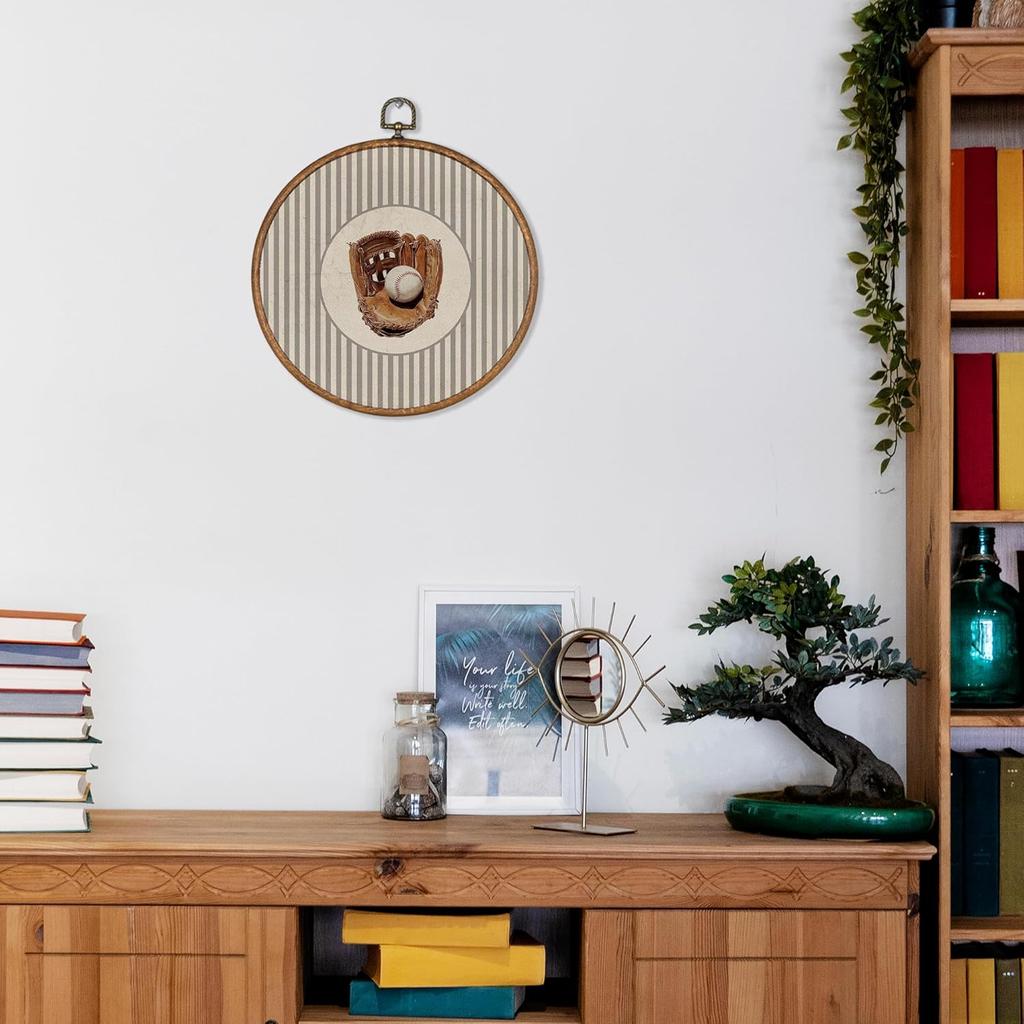 KSDUT Vintage Baseball Wall Art Decor - Retro Sports Trendy Wall Art Canvas Frame Hanging Prints, Nursery Sports Gallery Round Wall Art Decor for