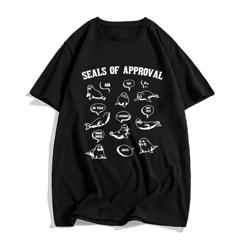 Seals of Approval Tee Sea Lion Cartoon Printing T-shirt Summer Short Sleeve Tshirts for Female Loose Kawaii Graphic Tops