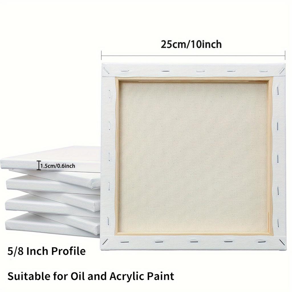 2 или 8 штук натянутых белых пустых холстов 10 x 10 дюймов, 100% хлопок, толщина 5/8 дюйма. Ультравыгодная упаковка для акриловых, масляных и других живописных материалов
