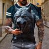 Men's Casual Pattern T-shirt with 3D Digital Printing Wolf Pattern Short Sleeved Loose and Breathable Men's Round Neck Top