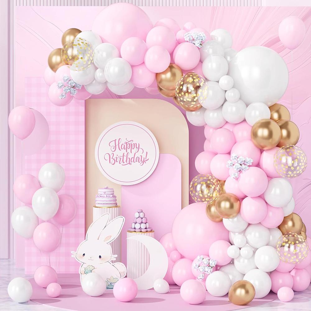 Pastel Pink Balloons Garland White Gold Confetti Balloon Arch Kit Girl Birthday Party Baby Shower Wedding Anniversary Decoration