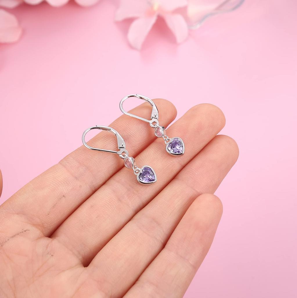 Heart Hoop Earrings for 3 Mini Hearts Crystals and 925 Sterling Silver Hypoallergenic Dangle Hoops with Hoops and Tiny Earrings for Kids Jewelry
