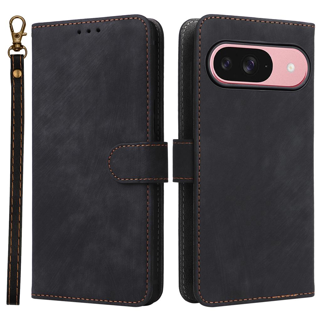 For Google Pixel 9 Pro/Pixel 9 Leather Case RFID Blocking Wallet Phone Cover with Wrist Strap