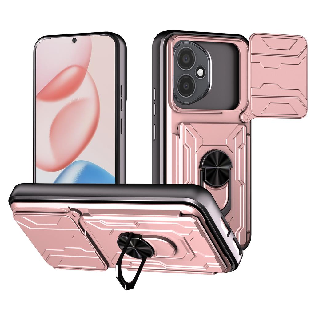 Для Honor 400 5G (Глобальный) Чехол ПК+ТПУ с подставкой и сдвижной крышкой для камеры