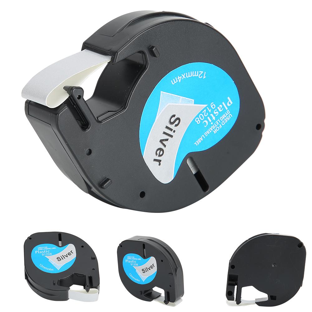 Лента для этикеток 12 мм с серебряным фоном и черными буквами, аксессуары для этикетировочной машины 91208