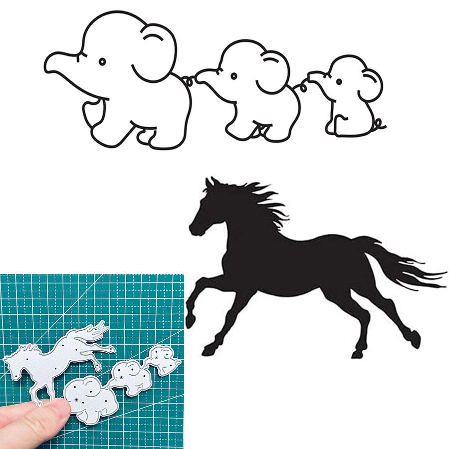 2pcs/set Elephants And Horse Die Cuts For Card Making, Cutting Dies, Metal Die Cutting Mold, Scrapbooking Dies, Etched Embossing Stencil For Crafts