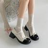 Mary Jane Small Leather Shoes High Heels French Summer 2025 New Retro Thick Heel Bow Single Shoes Small Fragrant Style