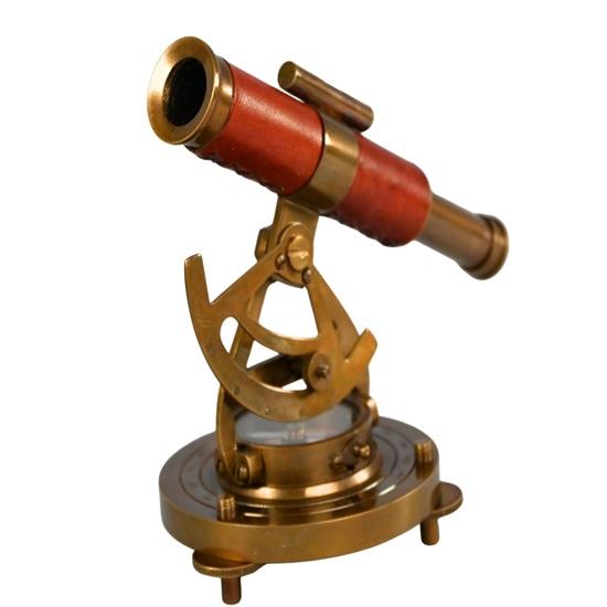 13.97 Cm Brass Telescope with Compass Nautical Spyglass Decor Red Leather